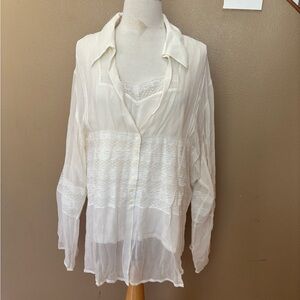 New David Dart Sheer Silk Lace Blouse & Cami Set 3X ~ Two Tops ~ Ivory